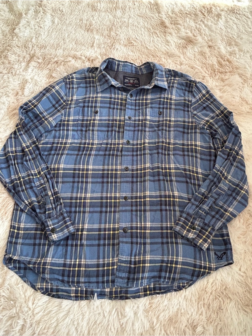 American Eagle Outfitters Blue Plaid Button-Down Shirt